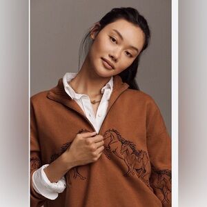 Maeve Copper/brown horse design  Zip-Up Sweater